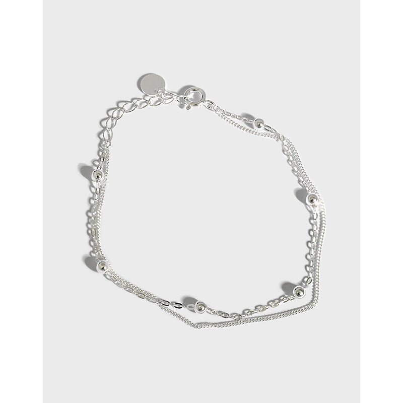 Girl Double Layer Bead Chain 925 Sterling Silver Bracelet - JEWELLY