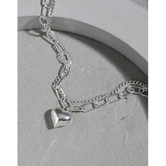 Girl Double Layers Hollow Chain Heart 925 Sterling Silver Bracelet - JEWELLY