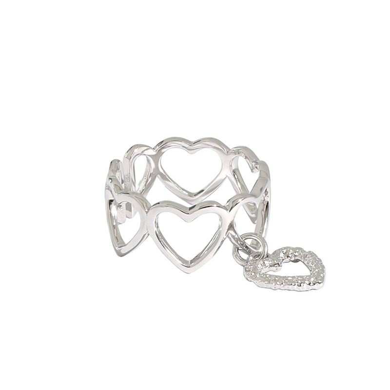 Girl Hollow Hearts 925 Sterling Silver Adjustable Ring - JEWELLY