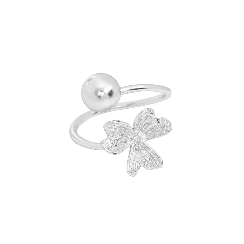 Girl Lucky Leaf Ball 925 Sterling Silver Adjustable Ring - JEWELLY