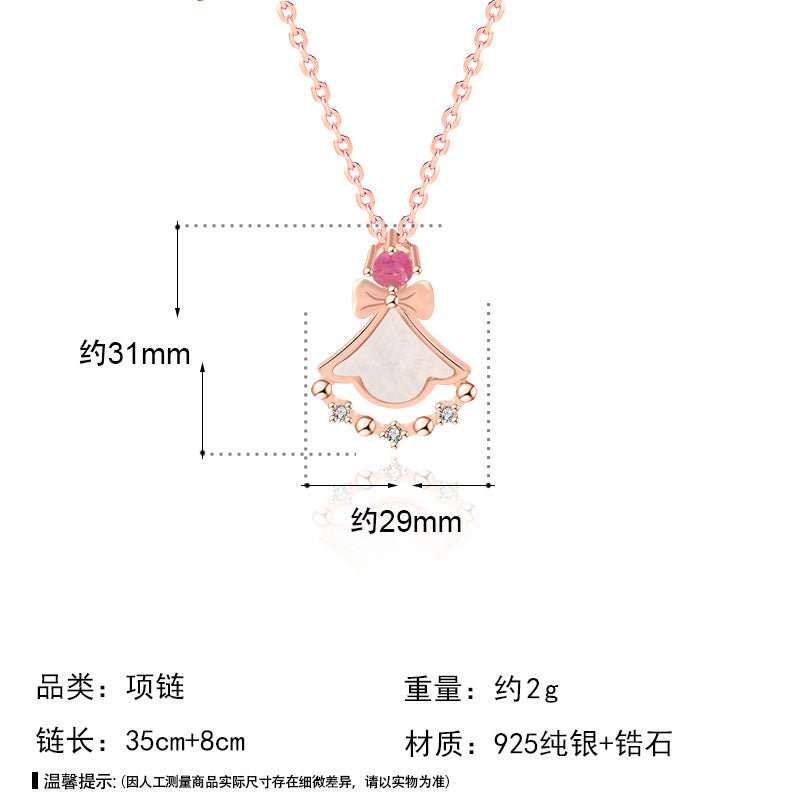 Girl Mother of Shell Pink CZ Skirt 925 Sterling Silver NecklaceMain Stone: Mother of Shell
Main Stone Quantity: 1 
Pendant Size: 31mm * 29mm 
Accent Stone: AAA Cubic Zirconia
Metal Material: Solid 925 Sterling Silver
Metal ElectJEWELLYJEWELLYShell Pink CZ Skirt 925 Sterling Silver Necklace