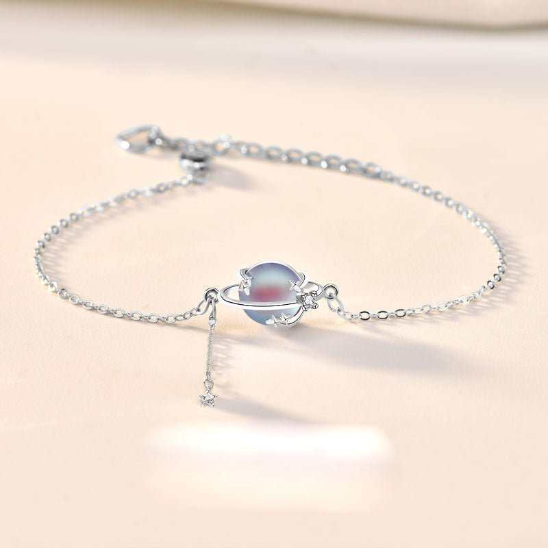 Girl Natural Moonstone Star CZ 925 Sterling Silver Bracelet - JEWELLY