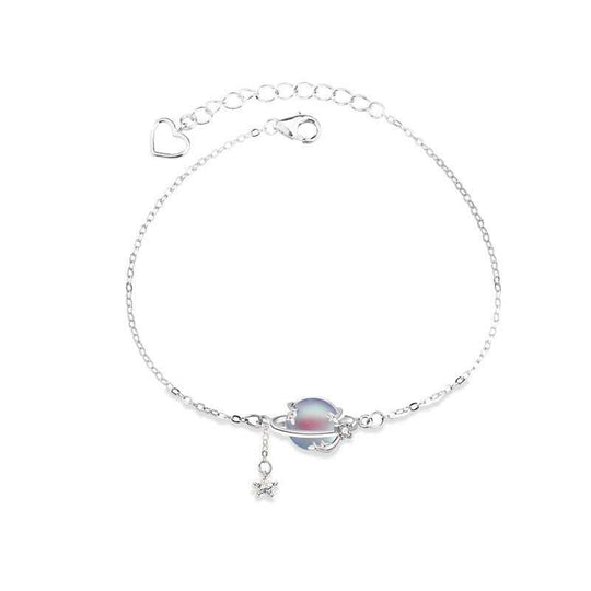 Girl Natural Moonstone Star CZ 925 Sterling Silver Bracelet - JEWELLY