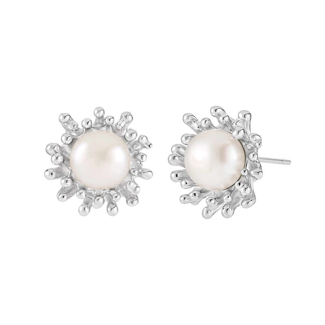 Girl Round Natural Pearl Sunshine 925 Sterling Silver Stud Earrings - JEWELLY