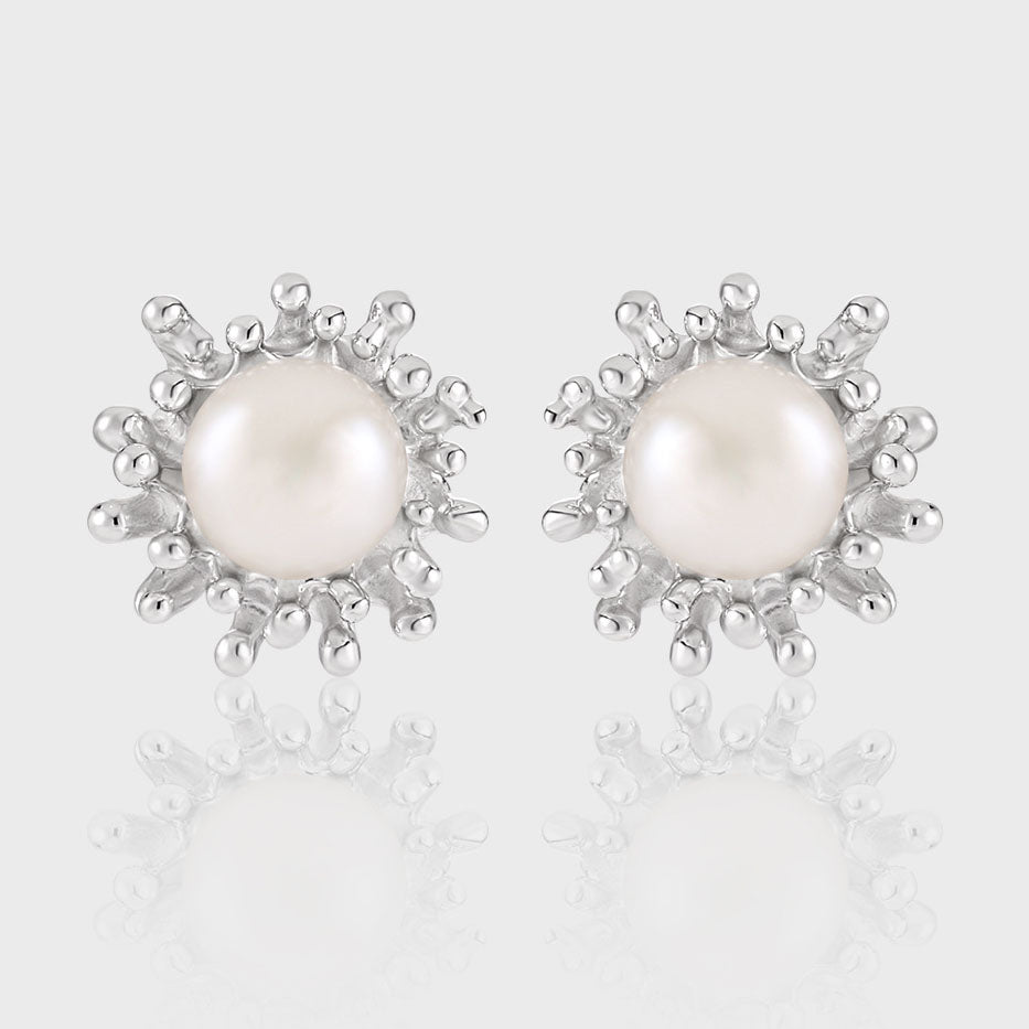 Girl Round Natural Pearl Sunshine 925 Sterling Silver Stud Earrings - JEWELLY