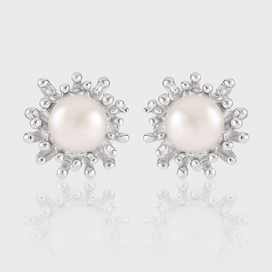 Girl Round Natural Pearl Sunshine 925 Sterling Silver Stud Earrings - JEWELLY