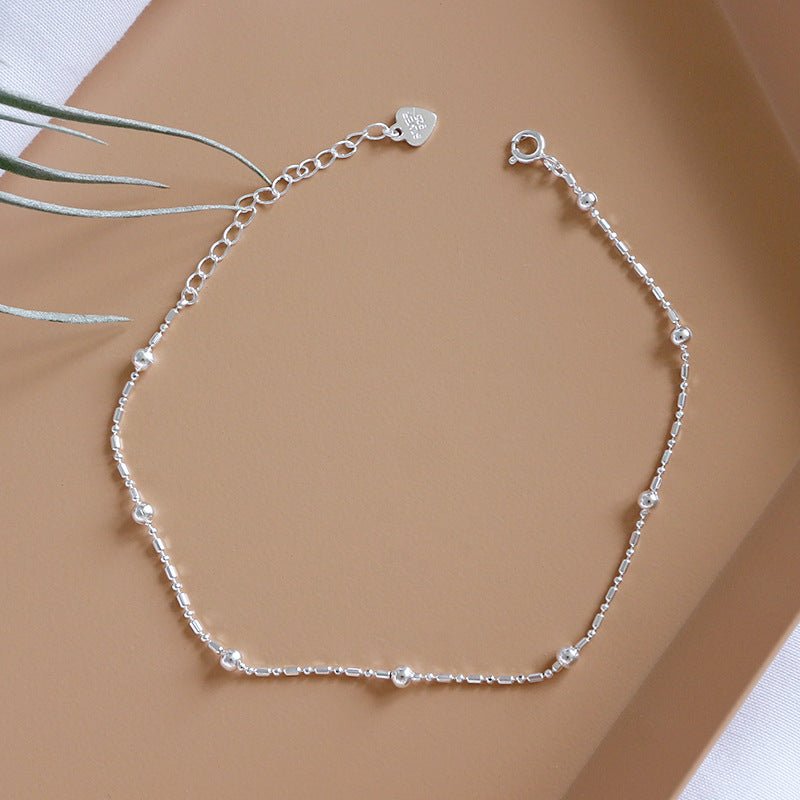 Girl Simple Tube Ball Chain 925 Sterling Silver Anklet - JEWELLY