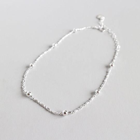 Girl Simple Tube Ball Chain 925 Sterling Silver Anklet - JEWELLY