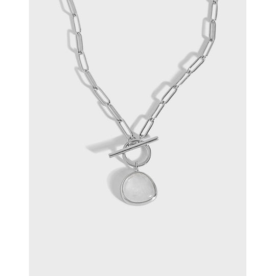 Graduation Round Natural Crystal OT Hollow Chain 925 Sterling Silver Necklace - JEWELLY