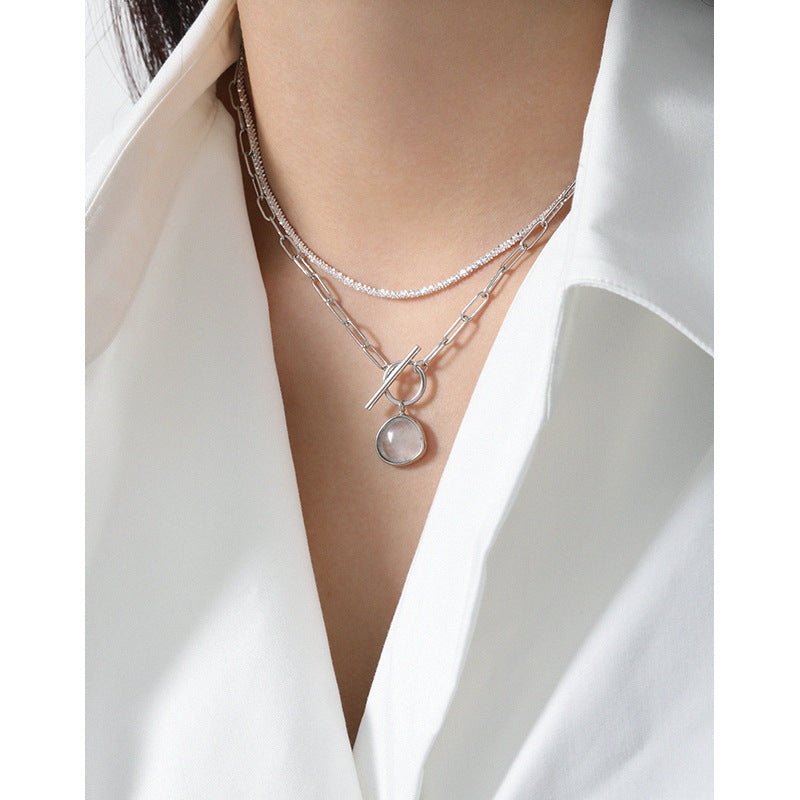 Graduation Round Natural Crystal OT Hollow Chain 925 Sterling Silver Necklace - JEWELLY