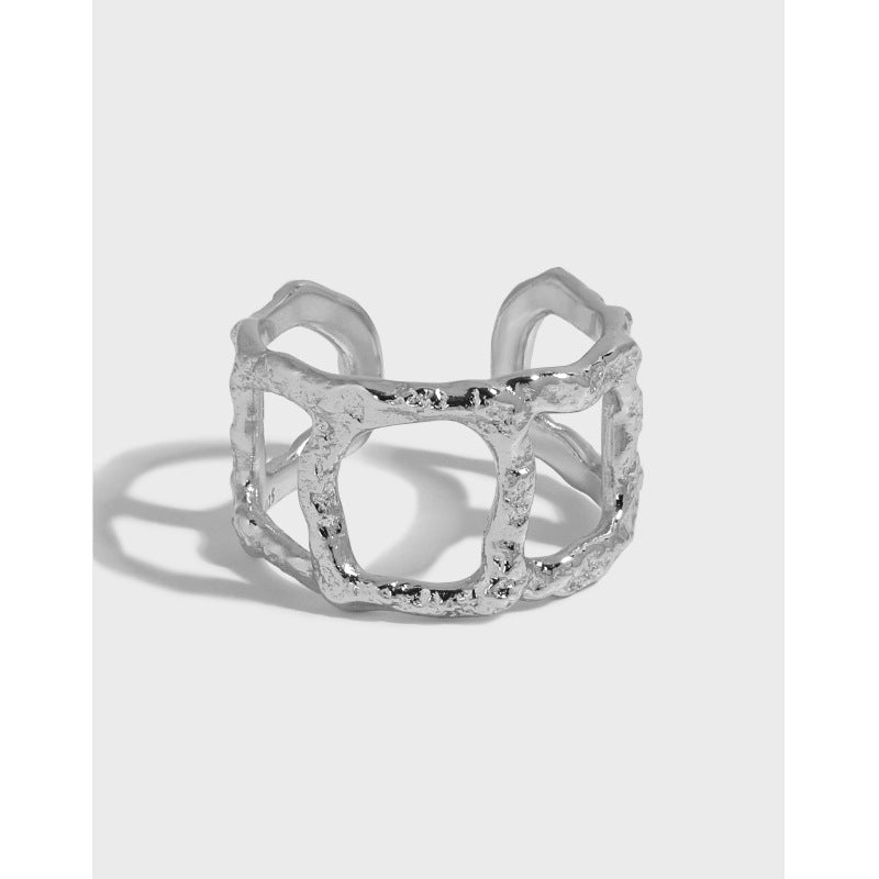 Holiday Hollow Chain Wide 925 Sterling Silver Adjustable Ring - JEWELLY