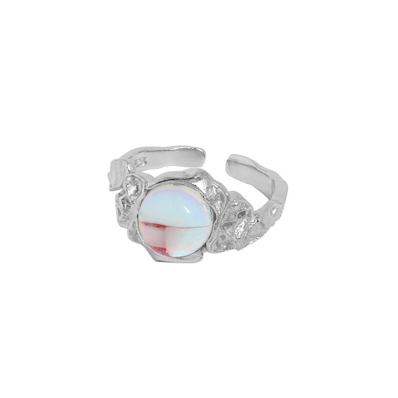 Holiday Round Moonstone Irrgular 925 Sterling Silver Adjustable Ring - JEWELLY