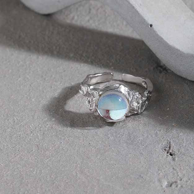 Holiday Round Moonstone Irrgular 925 Sterling Silver Adjustable Ring - JEWELLY