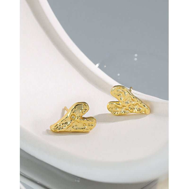 Honey Moon Irregular Heart 925 Sterling Silver Stud Earrings - JEWELLY