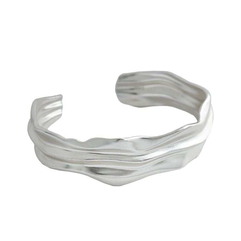 Irregular Folds 925 Sterling Silver Open Bangle - JEWELLY