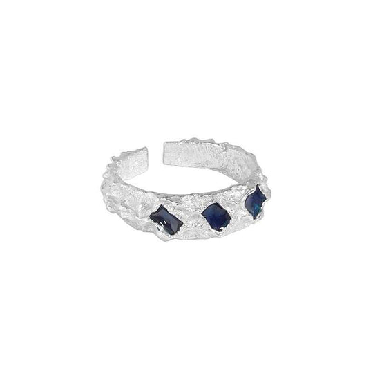 Irregular Geometry Blue CZ 925 Sterling Silver Adjustable Ring - JEWELLY