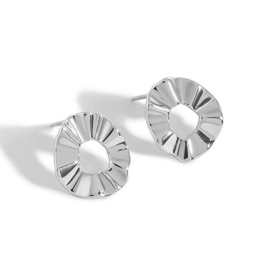 Irregular Hollow Round Wave 925 Sterling Silver Stud Earrings - JEWELLY