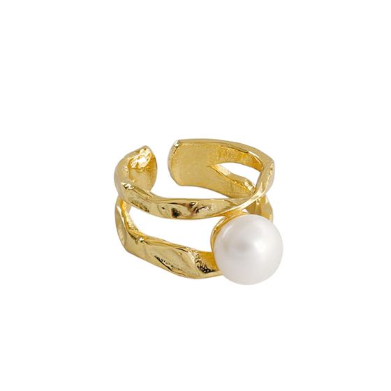 Irregular Line Freshwater Pearl 925 Sterling Silver Adjustable Ring - JEWELLY