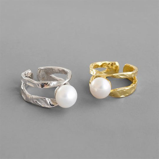 Irregular Line Freshwater Pearl 925 Sterling Silver Adjustable Ring - JEWELLY