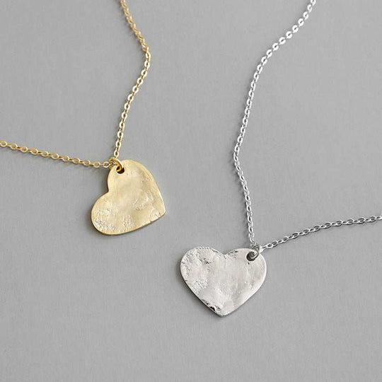 Irregular Surface Heart 925 Sterling Silver Necklace - JEWELLY