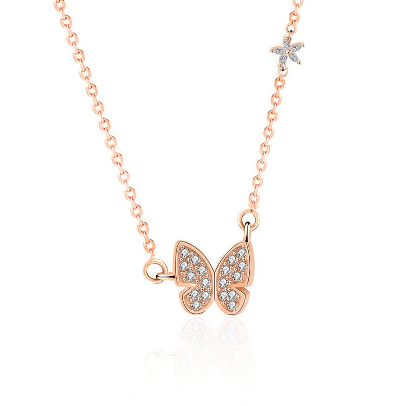 Lady CZ Butterfly Flower 925 Sterling Silver Necklace - JEWELLY