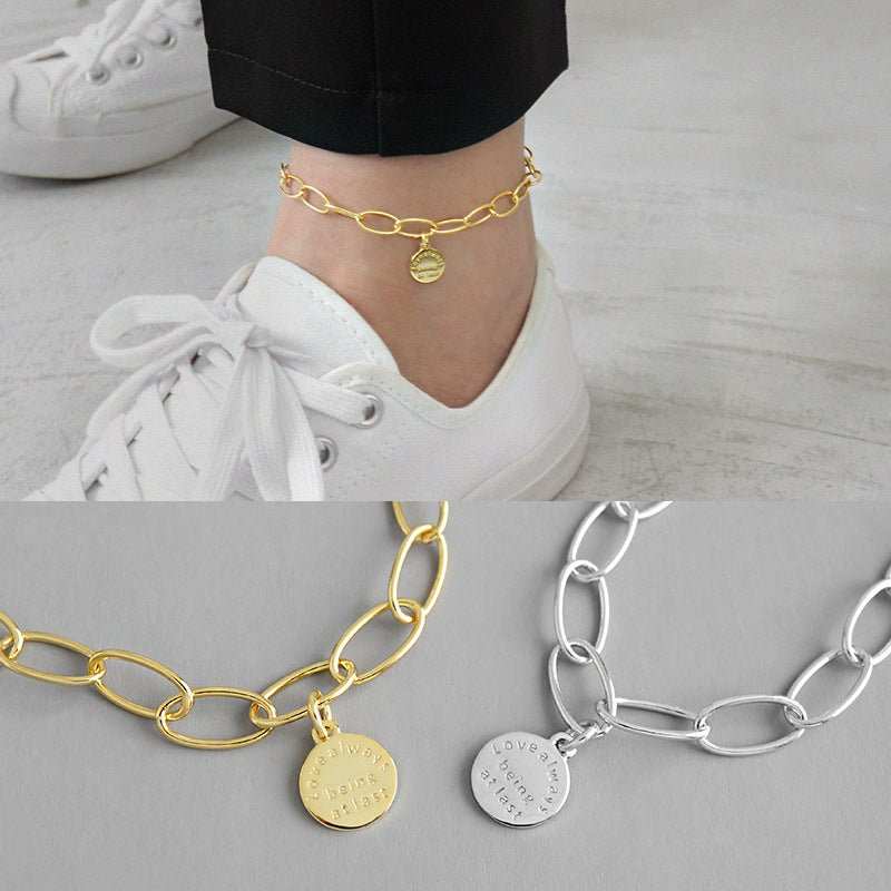 Love always being at last Letters Chain 925 Sterling Silver AnkletPendant Size: 10mm 
Metal Material: Solid 925 Sterling Silver
Metal Electroplating: 18K Yellow Gold/Rhodium
Chain Length: 200mm + 45mm Adjustable
Total Weight: 5.96gJEWELLYJEWELLYLetters Chain 925 Sterling Silver Anklet