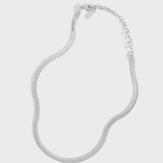 Minimalism Flat Snake Chain 925 Sterling Silver Choker Necklace - JEWELLY