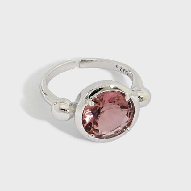 Minimalism Round Created Tourmaline 925 Sterling Silver Adjustable Ring - JEWELLY