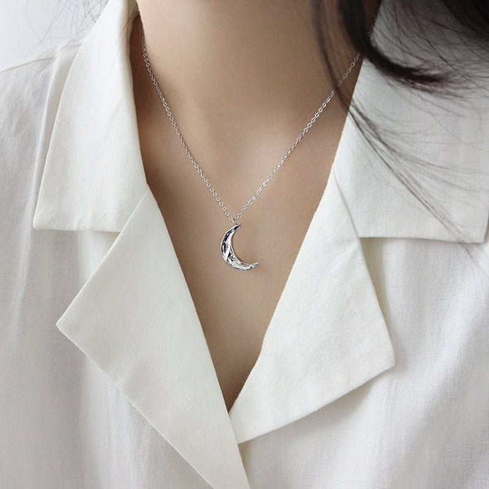 Minimalist Irregular Crescent Moon 925 Sterling Silver Necklace - JEWELLY