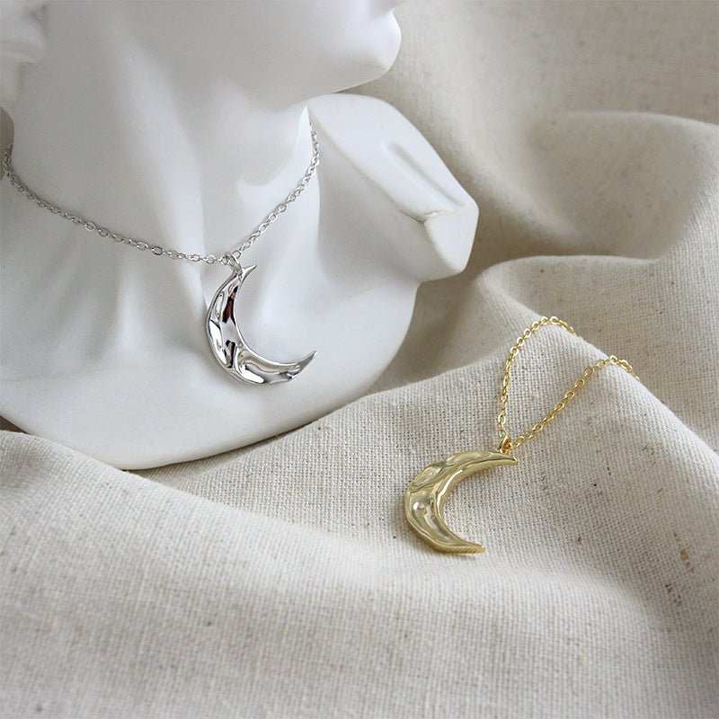 Minimalist Irregular Crescent Moon 925 Sterling Silver Necklace - JEWELLY