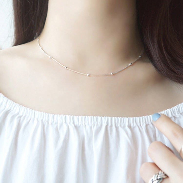 Minimalist Snake Chain Beads 925 Sterling Silver Necklace - JEWELLY