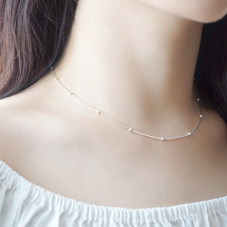 Minimalist Snake Chain Beads 925 Sterling Silver Necklace - JEWELLY