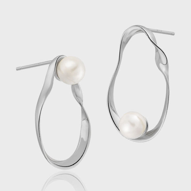 Modern Geometry Irregular Elliptic Shell Pearls 925 Sterling Silver Dangling Earrings - JEWELLY