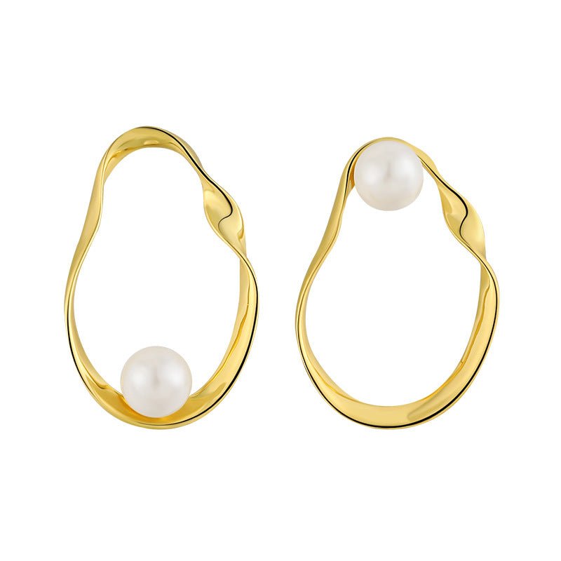 Modern Geometry Irregular Elliptic Shell Pearls 925 Sterling Silver Dangling Earrings - JEWELLY