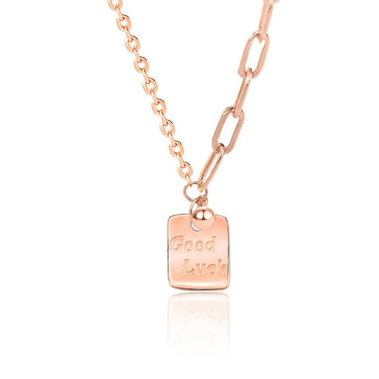 Modern Good Luck Letters Square Tag 925 Sterling Silver Necklace - JEWELLY