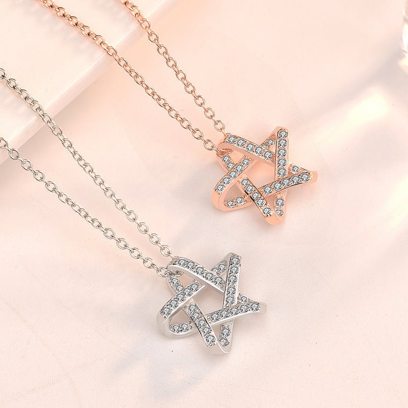 Office CZ Hollow Star 925 Sterling Silver Necklace - JEWELLY