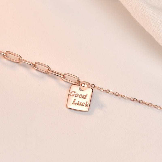 Office Good Luck Letters Hollow Chain 925 Sterling Silver Bracelet - JEWELLY