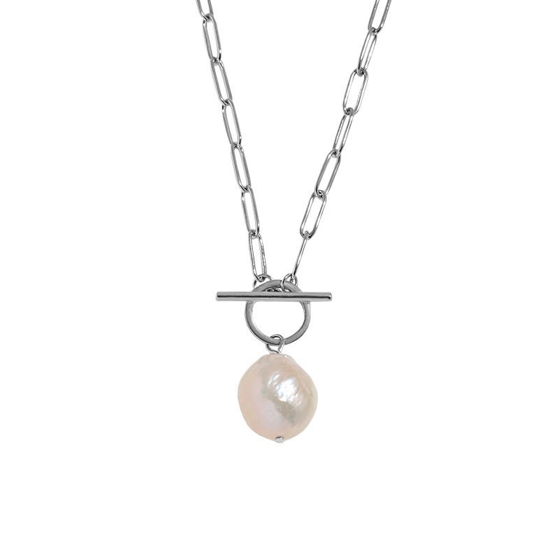 Office Irregular Natural Pearl Hollow Chain 925 Sterling Silver Necklace - JEWELLY