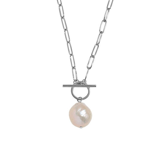 Office Irregular Natural Pearl Hollow Chain 925 Sterling Silver Necklace - JEWELLY