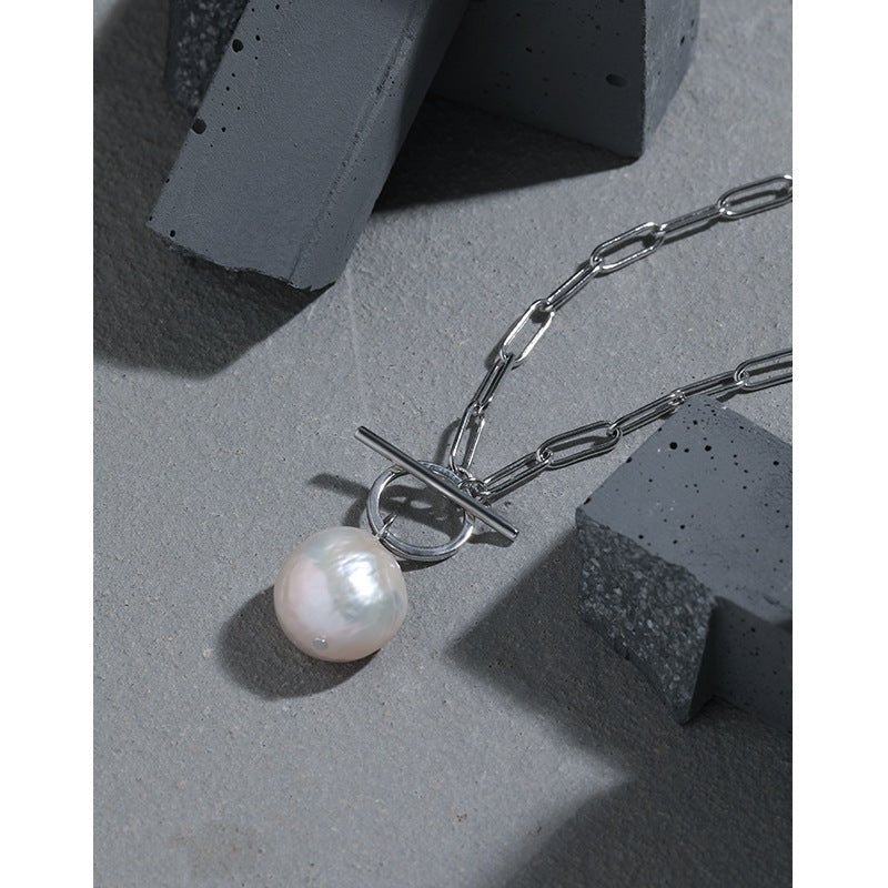 Office Irregular Natural Pearl Hollow Chain 925 Sterling Silver Necklace - JEWELLY