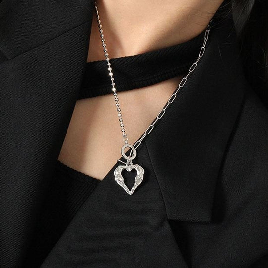 Office OT Irregular Heart 925 Sterling Silver Necklace - JEWELLY