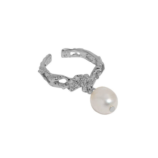 Office Oval Natural Pearl Irregular 925 Sterling Silver Adjustable Ring - JEWELLY