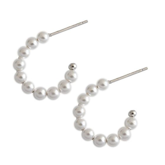 Office Shell Pearl Circle 925 Sterling Silver Hoop Earrings - JEWELLY