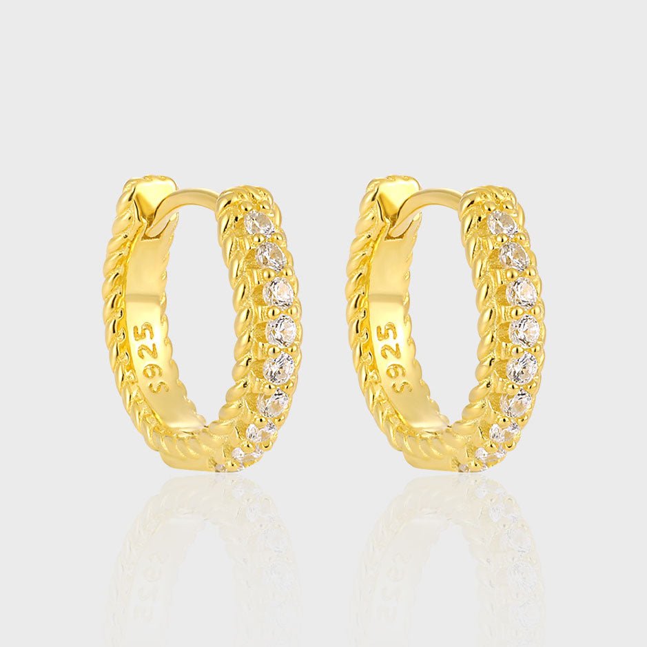 Office Twisted Round CZ 925 Sterling Silver Hoop Earrings - JEWELLY