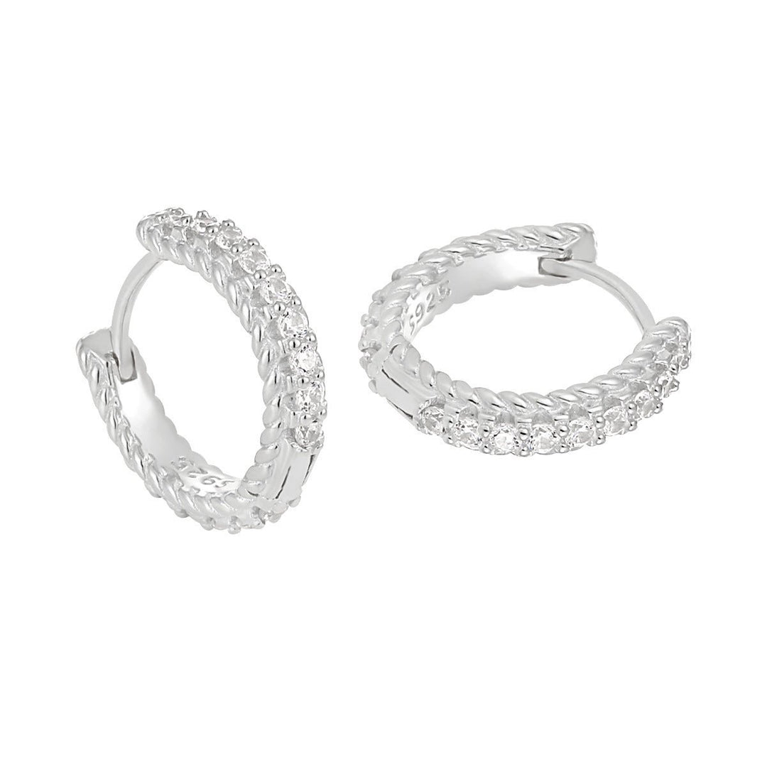 Office Twisted Round CZ 925 Sterling Silver Hoop Earrings - JEWELLY