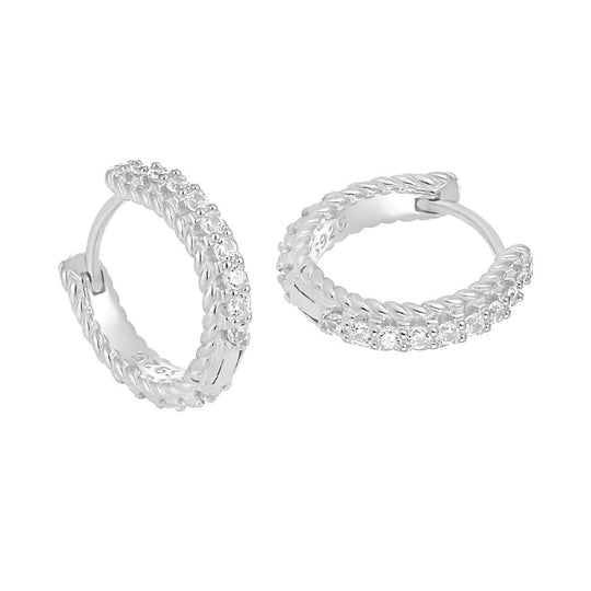 Office Twisted Round CZ 925 Sterling Silver Hoop Earrings - JEWELLY