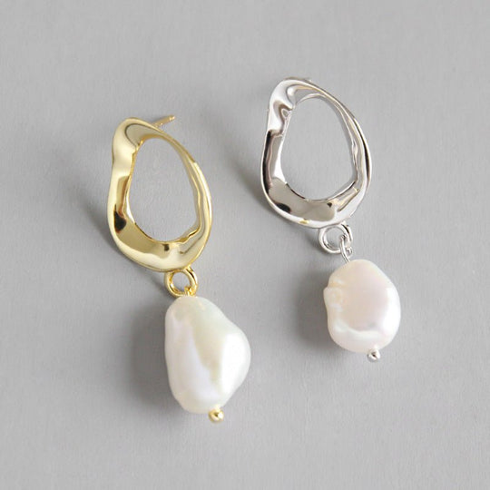 Office Unique Natural Pearl 925 Sterling Silver Dangling Earrings - JEWELLY