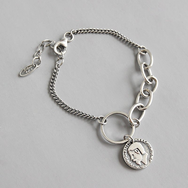 Party Portrait Coconut Tree Coin Chain 925 Sterling Silver Bracelet - JEWELLY