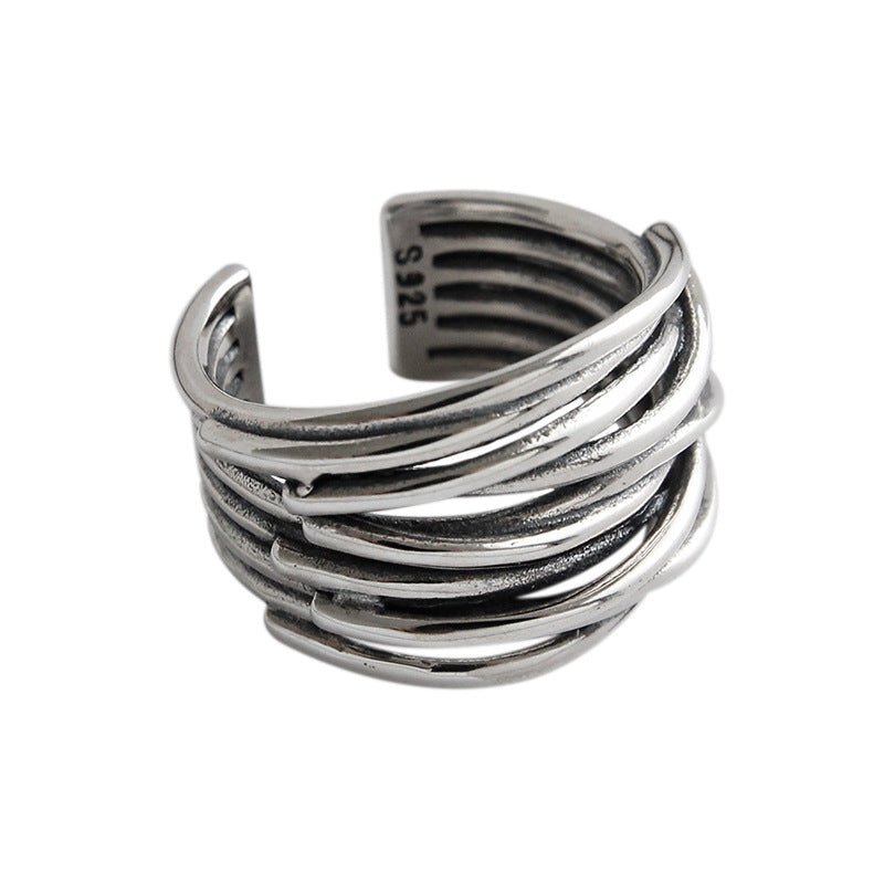 Retro Multi Lines Twining 925 Sterling Silver Adjustable Ring - JEWELLY