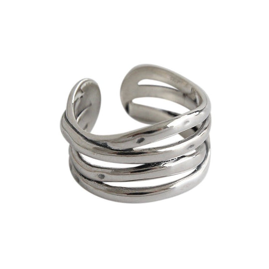 Retro Multi Lines Twining 925 Sterling Silver Adjustable Ring - JEWELLY